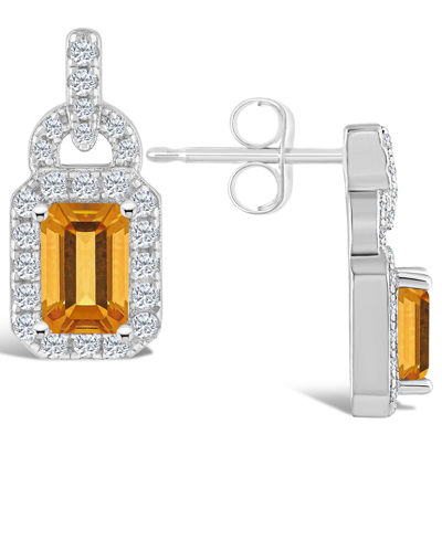 Macy's Citrine (1 1/10 Ct. T.w.) And Topaz (3/8 Ct. T.w.) Halo Drop Earrings In Sterling Silver