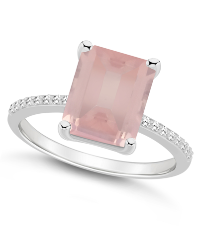 Macy's Women's Rose Quartz (3-1/6 Ct.t.w.) And Diamond (1/10 Ct.t.w.) Ring In Sterling Silver