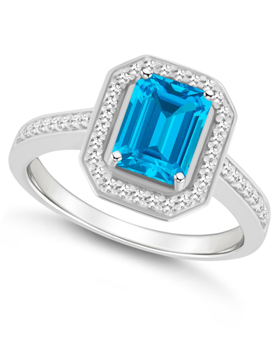 Macy's Blue Topaz (2 Ct. T.w.) And Diamond (1/5 Ct. T.w.) Halo Ring In Sterling Silver