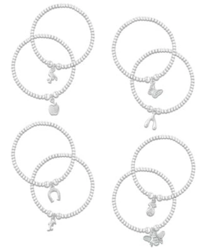 Macy's Silver Plate Charm Beaded Stretch Bracelets