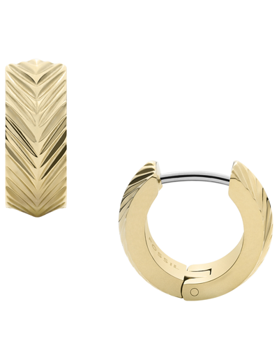 Fossil Sadie Linear Texture Gold-tone Stainless Steel Huggie Hoop Earrings