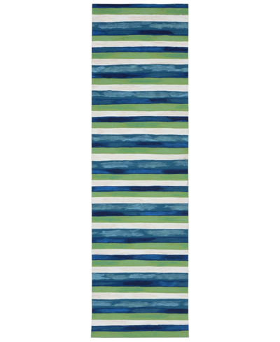 Liora Manne Visions Ii Painted Stripes 2'3" X 8' Runner Outdoor Area Rug In Sapphire