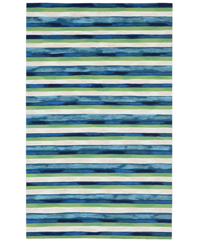 Liora Manne Visions Ii Painted Stripes 5' X 8' Outdoor Area Rug In Sapphire