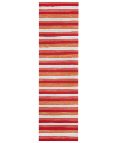 Liora Manne Visions Ii Painted Stripes 2'3" X 8' Runner Outdoor Area Rug In Red