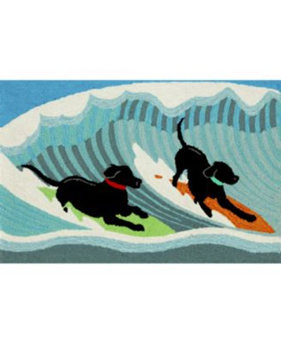 Liora Manne Front Porch Indoor Outdoor Surfing Dogs Ocean Area Rug In Blue