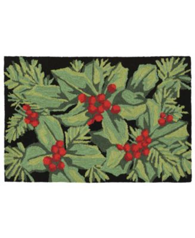 Liora Manne Front Porch Indoor Outdoor Hollyberries Black Area Rugs