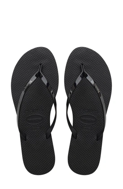 Havaianas Slim Flip Flops In Black In Metallic