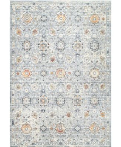 Nuloom Laziza Fiona Floral Distressed Silver Area Rug In Light Gray