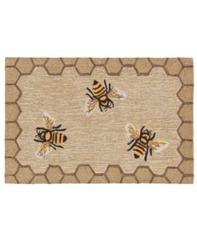Liora Manne Front Porch Indoor Outdoor Honeycomb Bee Natural Area Rugs