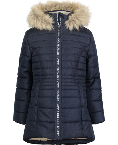 Tommy Hilfiger Toddler Girls High-low Signature Hooded Puffer Jacket In Navy Blazer