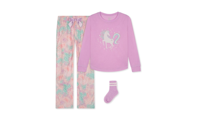 Max & Olivia Little Girls Long Sleeve Top, Pajama And Socks, 3 Piece Set In Purple
