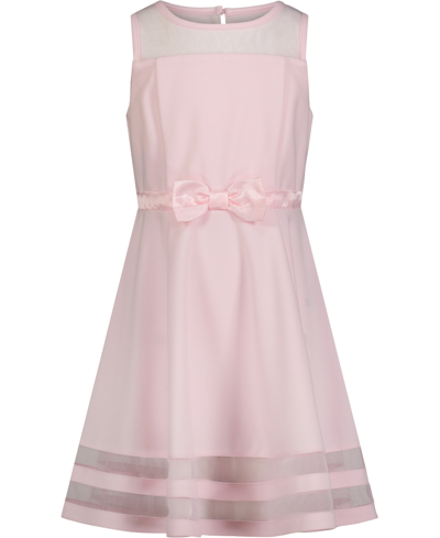 Calvin Klein Big Girls Illusion Mesh Bow Front Dress In Light Pink