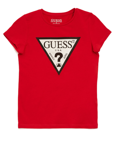 Guess Kids' Big Girls Triangle Rhinestone Logo T-shirt In Red