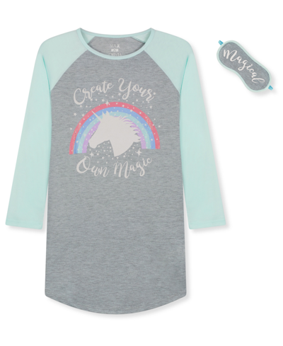 Max & Olivia Kids' Little Girls Long Sleeve Sleepshirt With Sleep Mask, 2 Piece Set In Gray