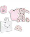 ROCK-A-BYE BABY BOUTIQUE BABY GIRLS BIRDY FLORAL LAYETTE GIFT IN MESH BAG, 5 PIECE SET