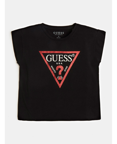 Guess Kids' Big Girls Foil Print Triangle Boxy T-shirt In Black