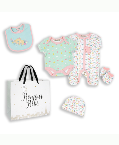 Rock-a-bye Baby Boutique Baby Boys And Girls Koala Bear Layette Gift In Mesh Bag, 5 Piece Set In Aqua And Multi