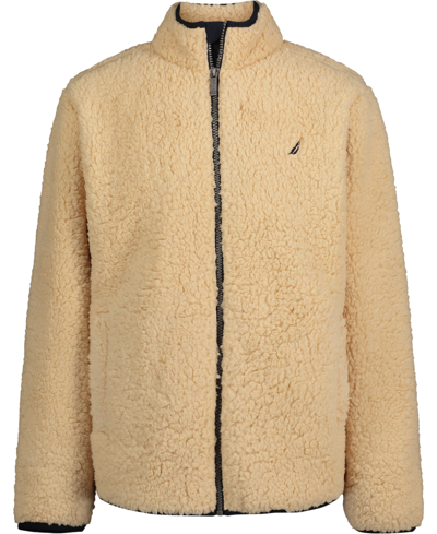 Nautica Little Boys Sherpa Fleece Mock Neck Zip-up Jacket In Tan