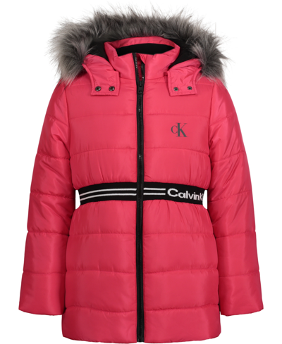 Calvin Klein Toddler Girls Logo-waist Hooded Puffer Jacket In Raspberry |  ModeSens