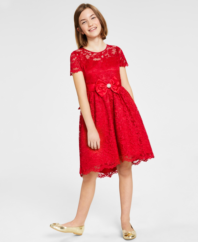 Rare Editions Big Girls Glitter Lace High Low Dress With Scallop Hem In Red