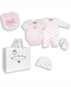 ROCK-A-BYE BABY BOUTIQUE BABY GIRLS BOW LAYETTE GIFT IN MESH BAG, 5 PIECE SET