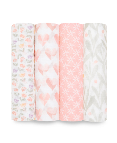 Aden By Aden + Anais Piece Of My Heart Swaddle Blankets, Pack Of 4 In Pink