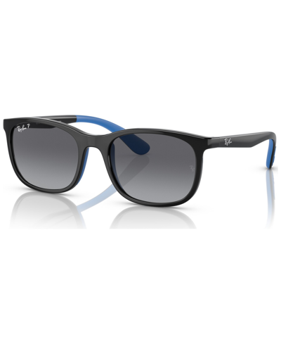 Ray-ban Jr Kids Polarized Sunglasses, Rj9076 (ages 11-13) In Black On Rubber Blue