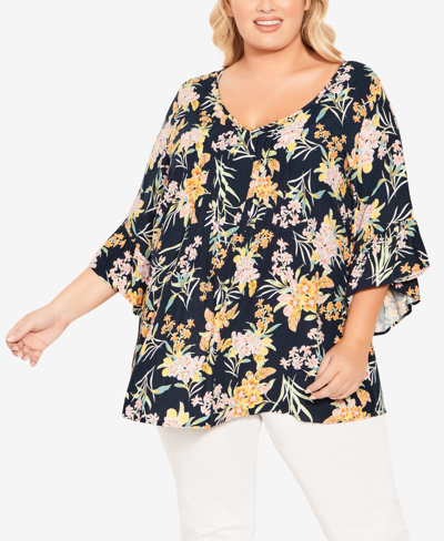 Avenue Plus Size Abby Pintuck Top In Wildflower