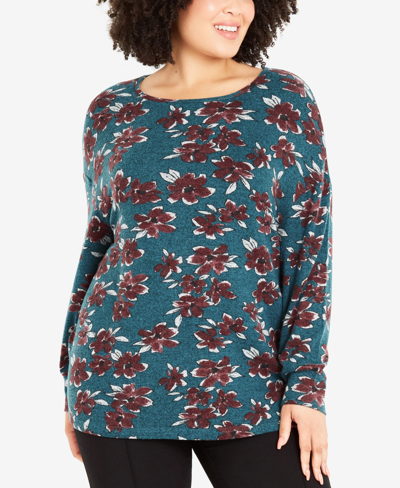 Avenue Plus Size Soft Touch Floral Top In Green Teal
