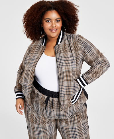 Nina Parker Trendy Plus Size Plaid Bomber Jacket Trendy Plus Size Plaid Wide Leg Pants Created For Macys In Multi Scale Plaid