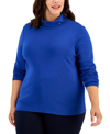 Tommy Hilfiger Plus Size Long Sleeve Knit Turtleneck Top In True Blue