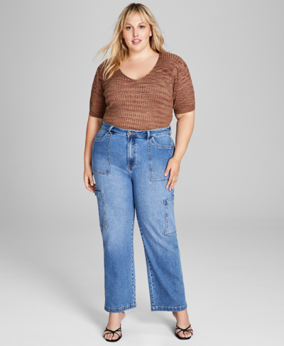 And Now This Trendy Plus Size Utility Jeans In Medium Wash