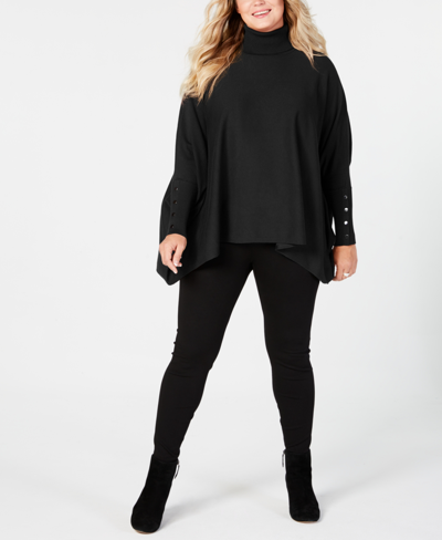 Alfani Plus Size Turtleneck Poncho Sweater, Created For Macy's In Deep Black