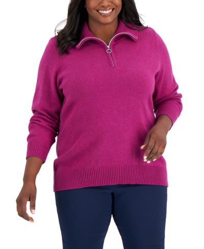 Karen Scott Plus Size Cotton Marled Sweater, Created For Macy's In Magent Moon Marl