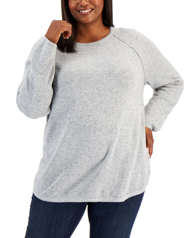 Karen Scott Plus Size Curved-hem Nep Sweater, Created For Macy's In Smoke Grey Nep