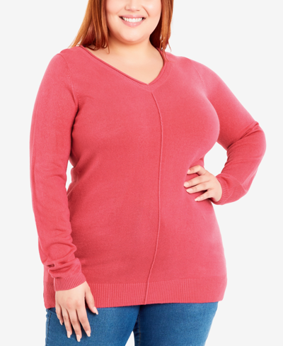 Avenue Plus Size V-neck Jumper Sweater In Pink