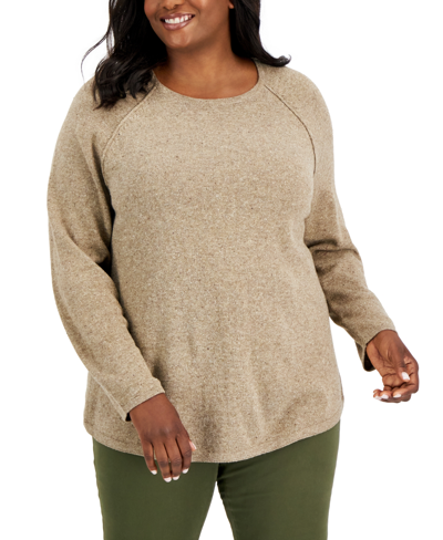Karen Scott Plus Size Curved-hem Nep Sweater, Created For Macy's In Chestnut Heather
