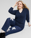 Charter Club Plus Size V-neck 100% Cashmere Sweater, Created For Macy's In Admiral Navy
