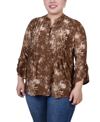 Ny Collection Plus Size 3/4 Sleeve Overlapped Bell Sleeve Y-neck Top In Taupe Geobreeze