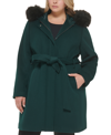 COLE HAAN WOMEN'S PLUS SIZE FAUX-FUR-TRIM HOODED COAT, CREATED FOR MACY'S