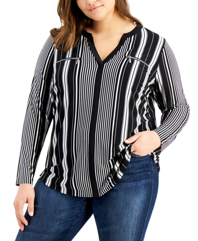 Inc International Concepts Plus Size Zip-pocket Top, Created For Macy's In Faria Stripe