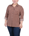 Ny Collection Plus Size 3/4 Sleeve Roll Tab Notch Collar Blouse In Golden-tone Jaycee