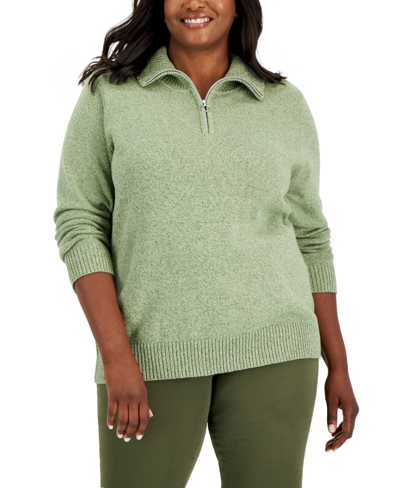 Karen Scott Plus Size Cotton Marled Sweater, Created For Macy's In Hazel Marl