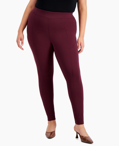 Inc International Concepts Plus Size Seam Detail Skinny Ponte Pants, Created For Macy's In Port