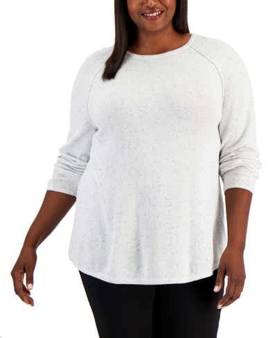 Karen Scott Plus Size Curved-hem Nep Sweater, Created For Macy's In Winter White Nep