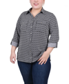 Ny Collection Plus Size 3/4 Sleeve Roll Tab Notch Collar Blouse Top In Black/white Justin