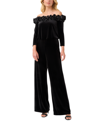 Adrianna Papell Plus Size Velvet Ruffled Off-the-shoulder Jumpsuit In Black