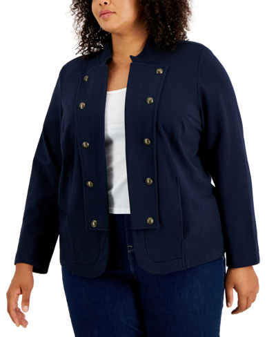 Tommy Hilfiger Plus Size Military Band Jacket In Sky Captain