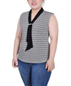 Ny Collection Plus Size Sleeveless Scarf Top In Black/white Justin