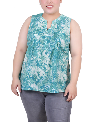Ny Collection Plus Size Sleeveless Pintucked Blouse In Lapis Tiedyepais